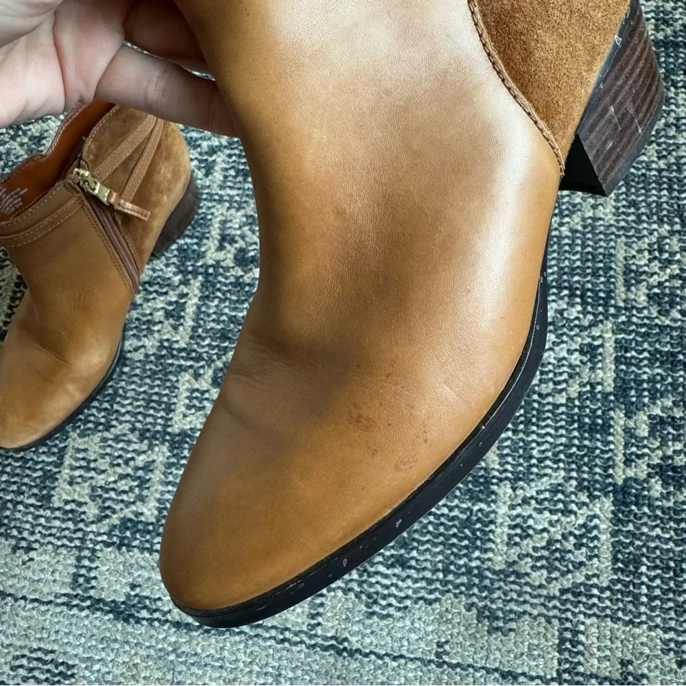 💙 Lauren Ralph Lauren Damara Booties in Cognac Brown Leather & Suede size 8